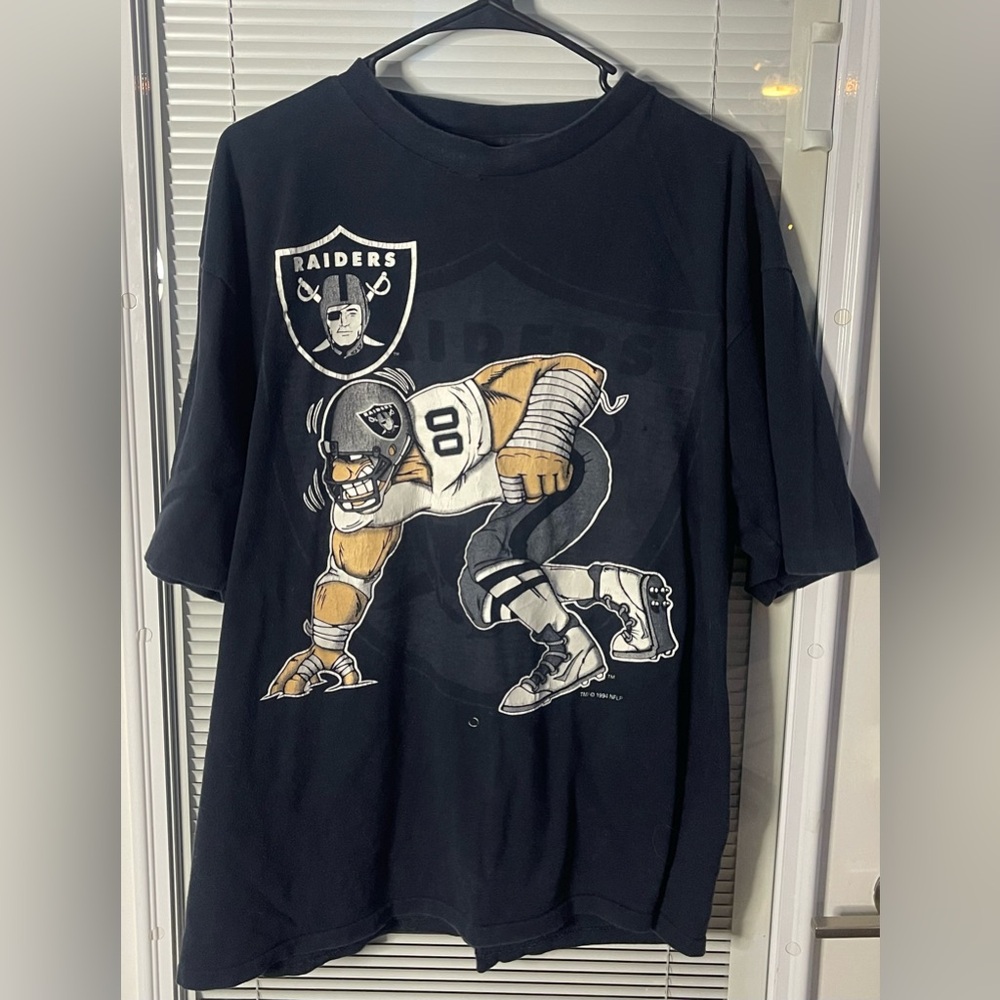 XL Vintage 1994‎ NFL LA Raiders T-Shirt Cartoon Distressed USA Single Stitch